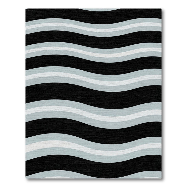 Black Gray White Wavy Stripe Rug