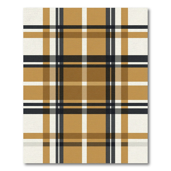Golden Brown Plaid Grid Pattern Rug