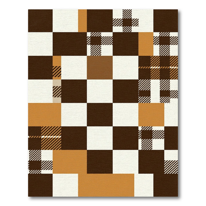 Brown Tan White Plaid Checkerboard Rug