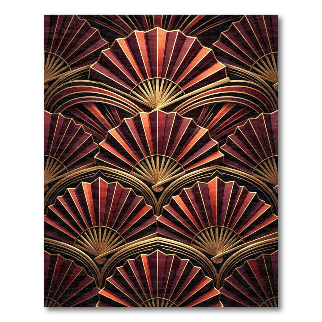 Crimson Gold Fan Art Deco Rug