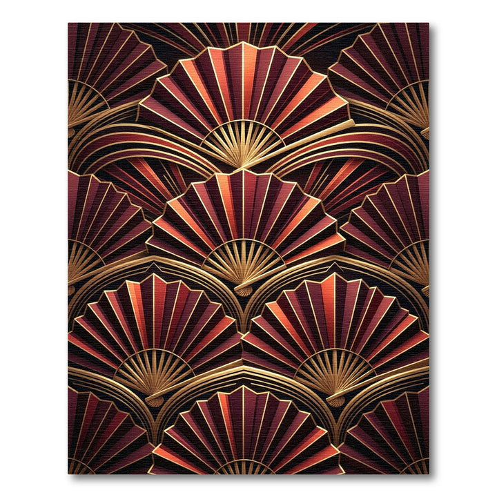 Crimson Gold Fan Art Deco Rug