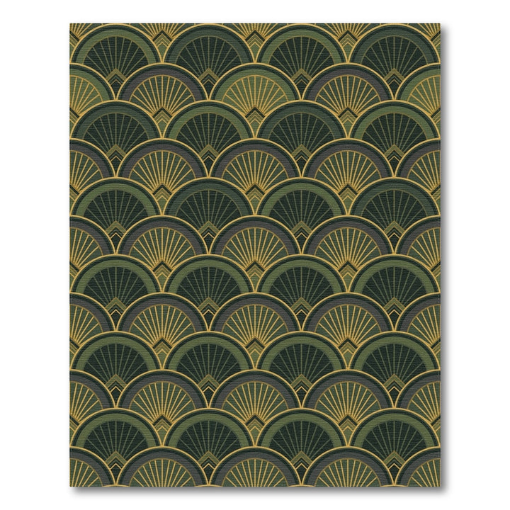 Art Deco Fan Motif Green and Gold Rug