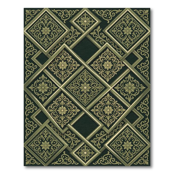 Ornate Vintage Gold Damask Square Rug