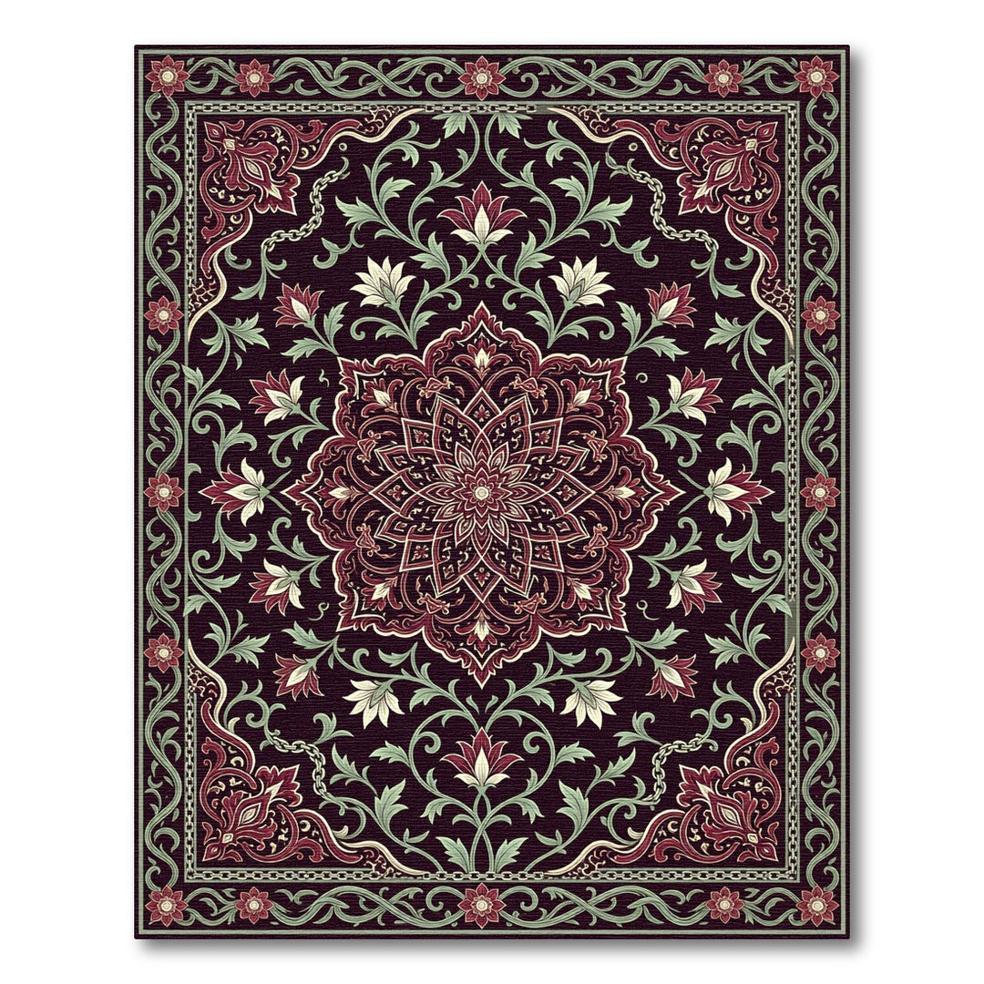 Victorian Red Floral Medallion Rug