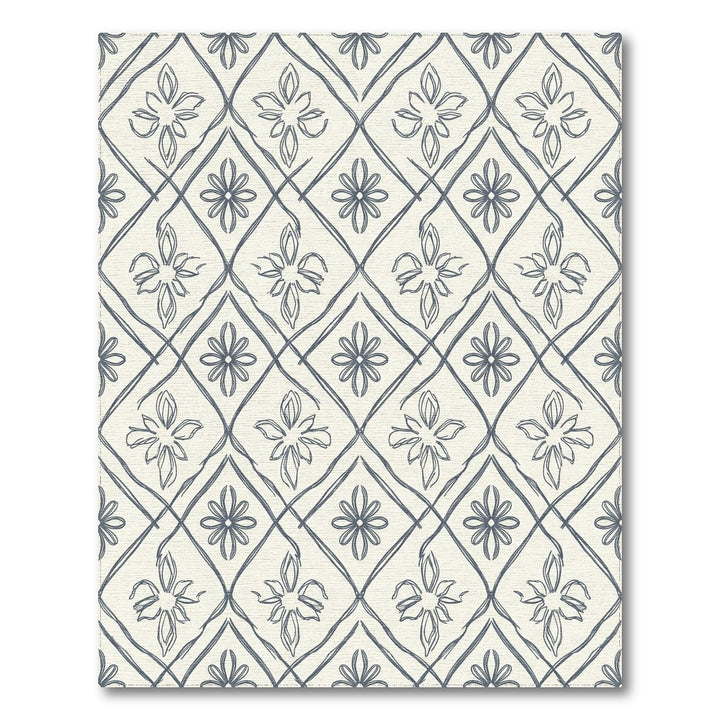 Gray Ivory Outline Floral Lattice Rug