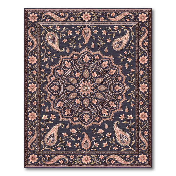 Classic Paisley Floral Mandala Rose Gold Rug