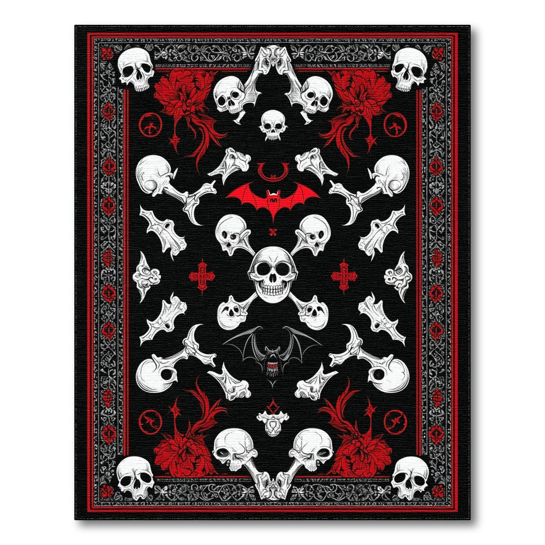 Gothic Skull Bat Washable Area Rug