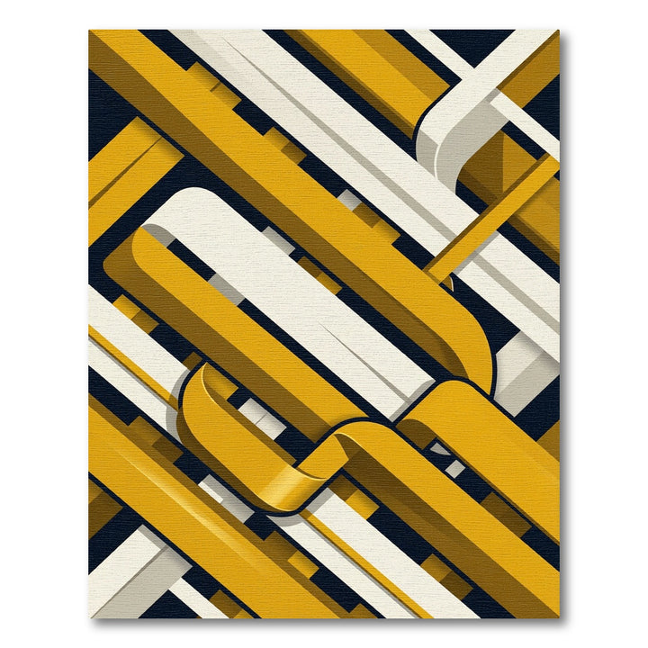 Golden Yellow White Intersecting Ribbons Rug
