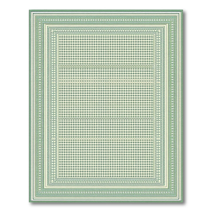 Green Geometric Bordered Area Rug