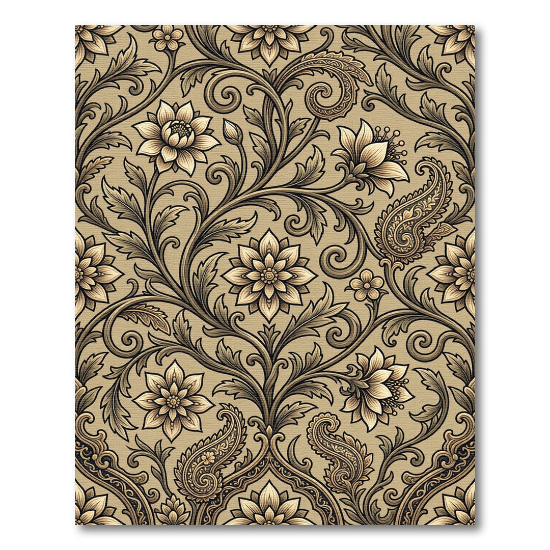 Sepia Floral Paisley Ornate Scrollwork Rug