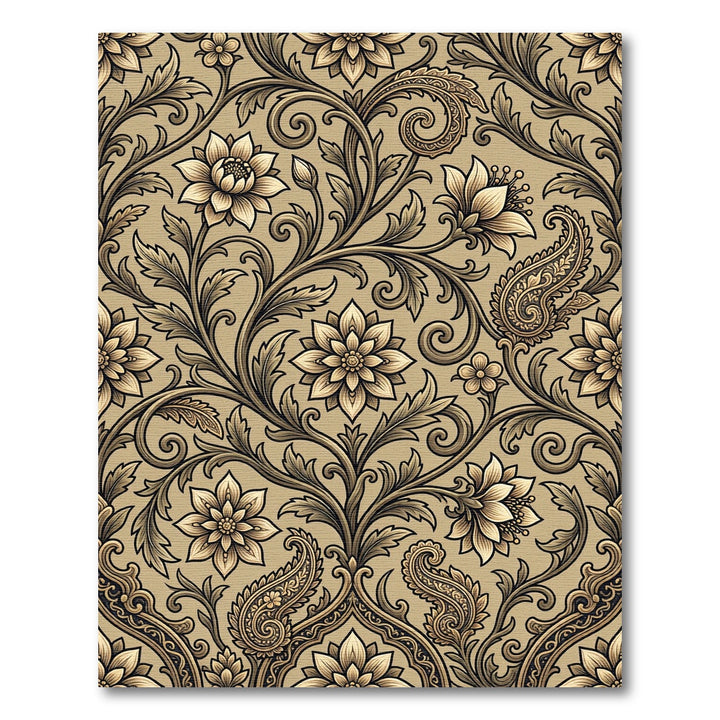 Sepia Floral Paisley Ornate Scrollwork Rug