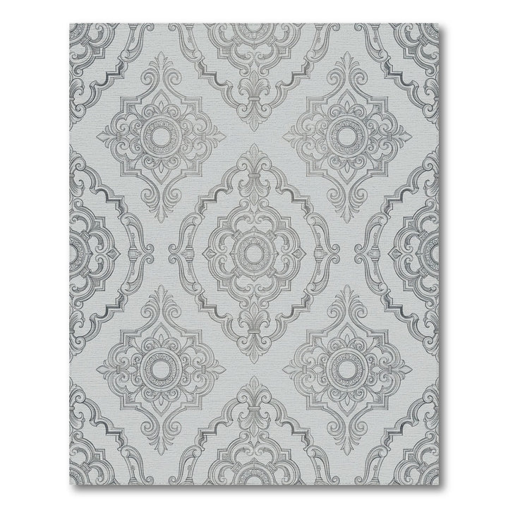 Ornate Gray Damask Medallion Rug