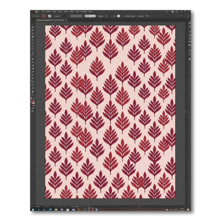 Crimson Leafy Botanical Repeat Rug