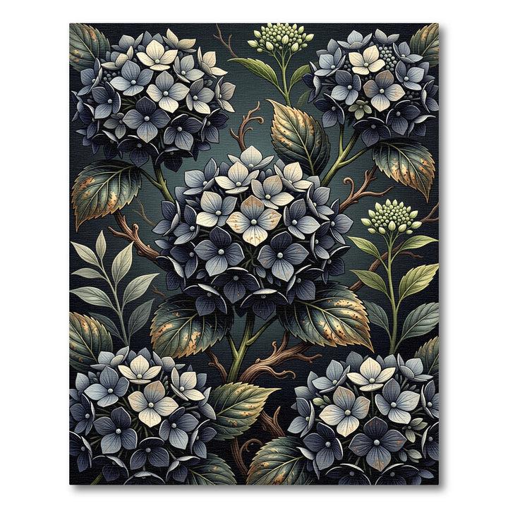 Dark Botanical Hydrangea Blossom Rug