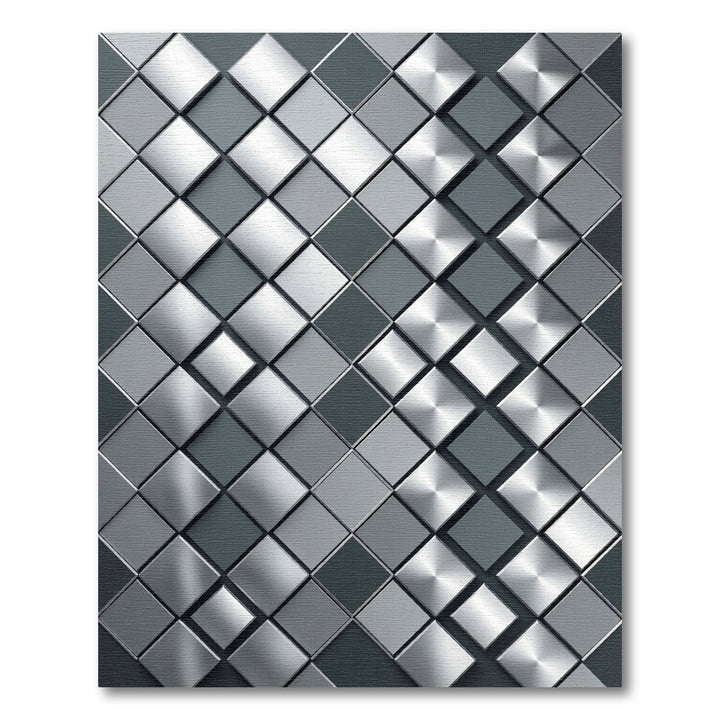 Modern Silver Diamond Grid Rug