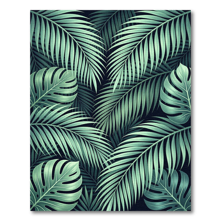 Shaded Teal Tropical Palm Leaf Rug