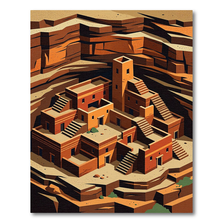 Terracotta Pueblo Geometric Landscape Rug