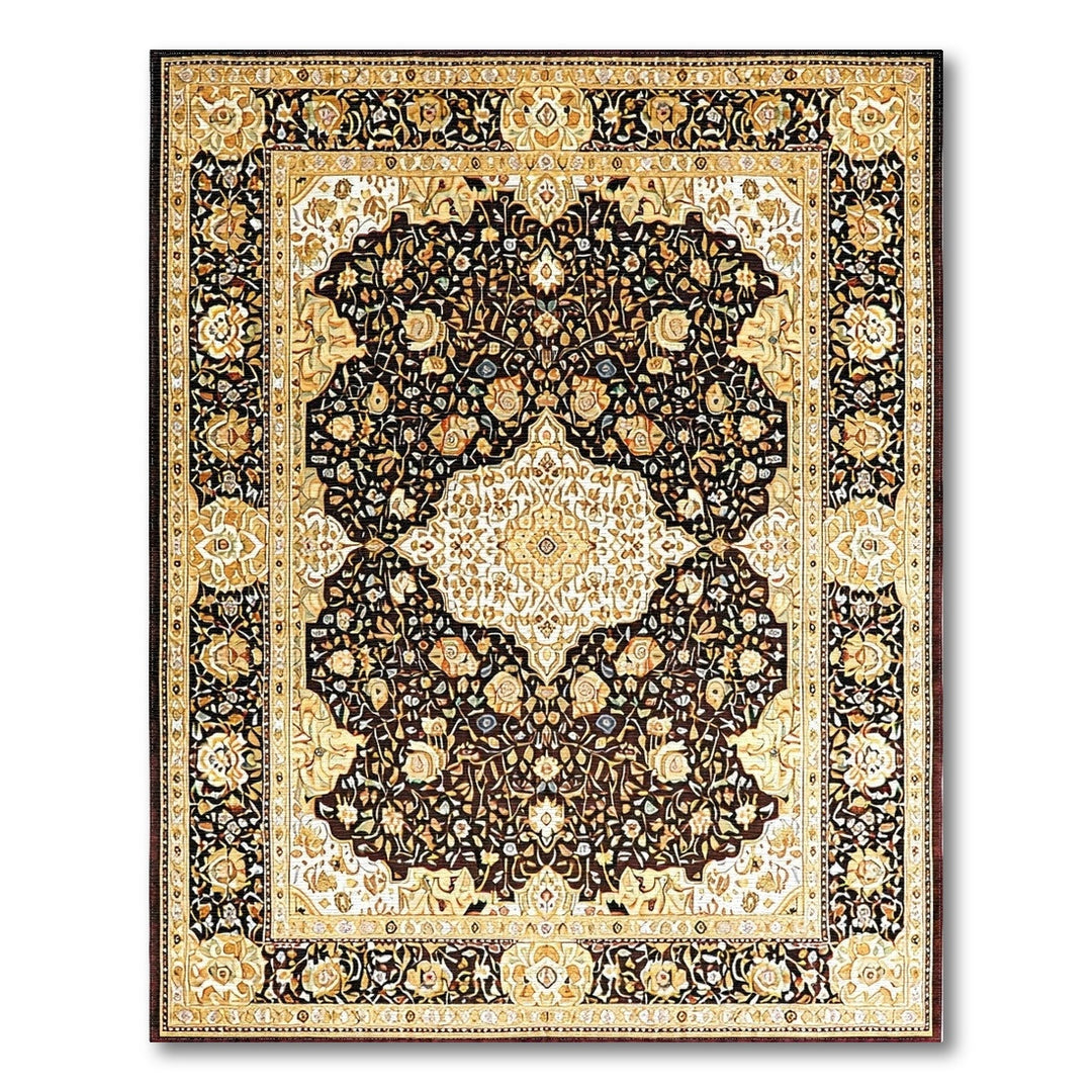 Black Ivory Persian Floral Medallion Rug
