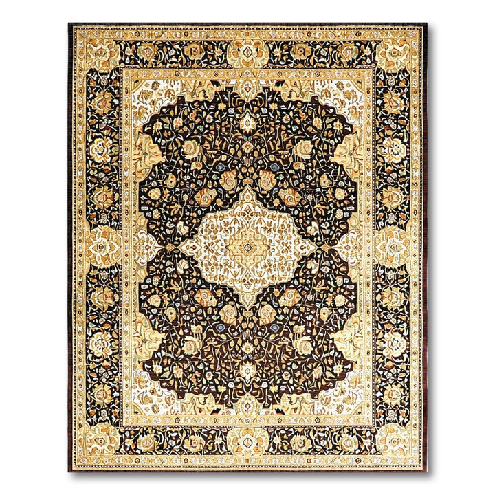 Black Ivory Persian Floral Medallion Rug