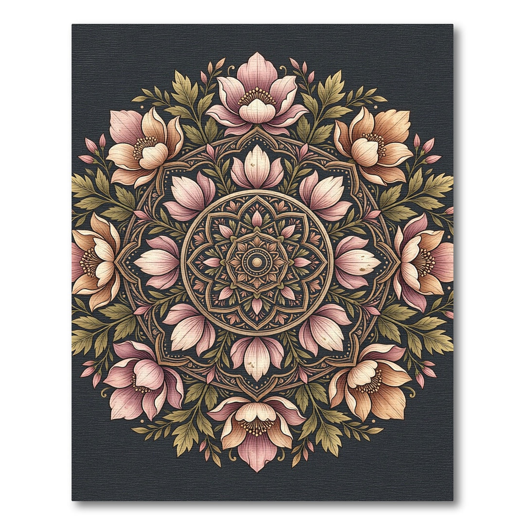 Pink Floral Mandala With Golden Accents Rug