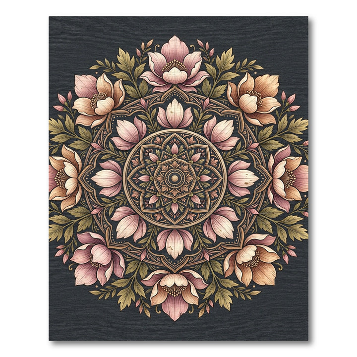 Pink Floral Mandala With Golden Accents Rug