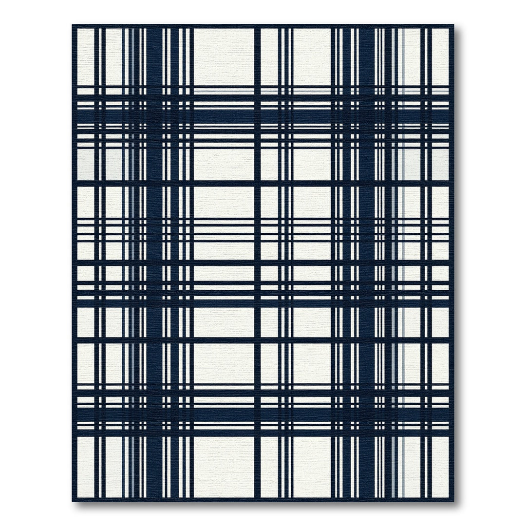 Classic Navy White Plaid Lines Rug