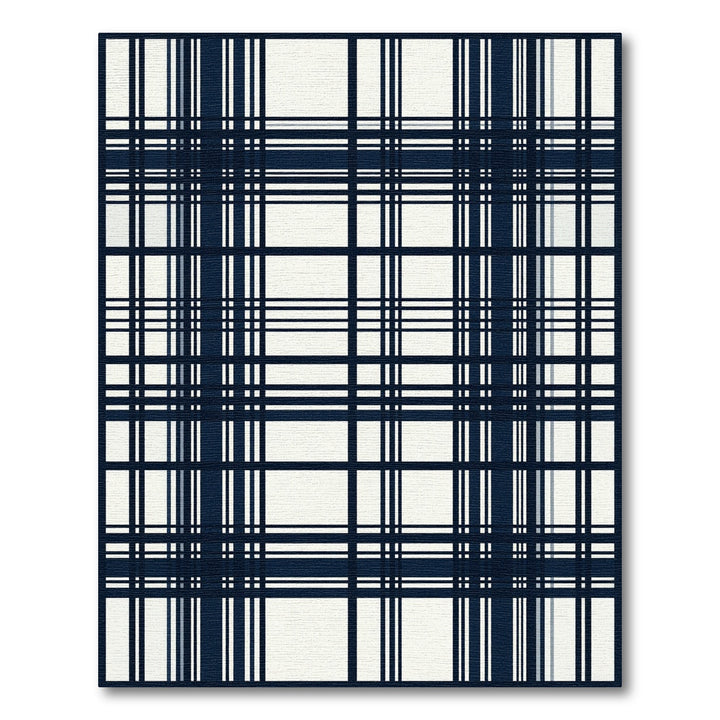 Classic Navy White Plaid Lines Rug
