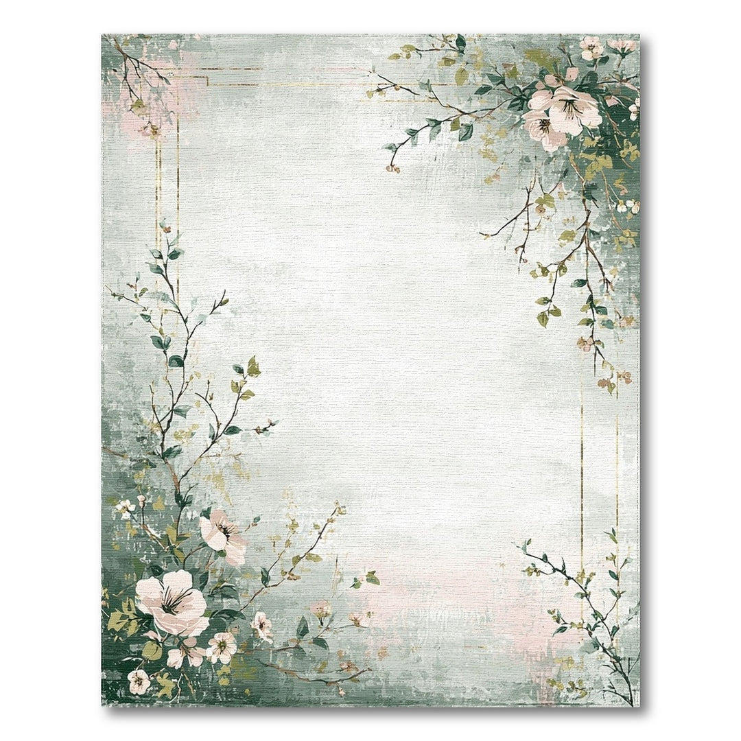 Sage Green Floral Vintage Area Rug