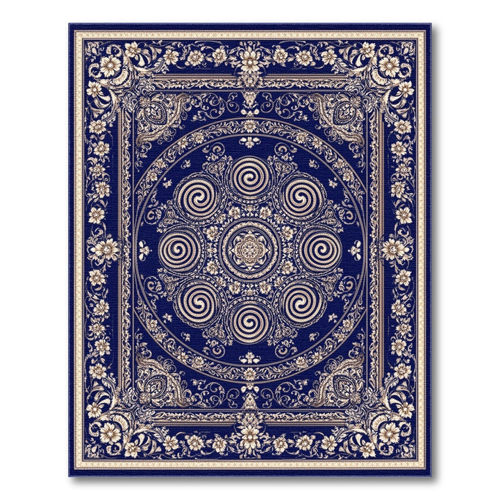 Navy Blue Floral Vintage Area Rug