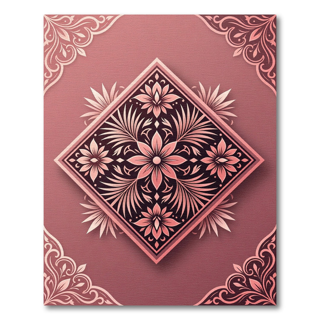 Rose Gold Floral Medallion Square Rug