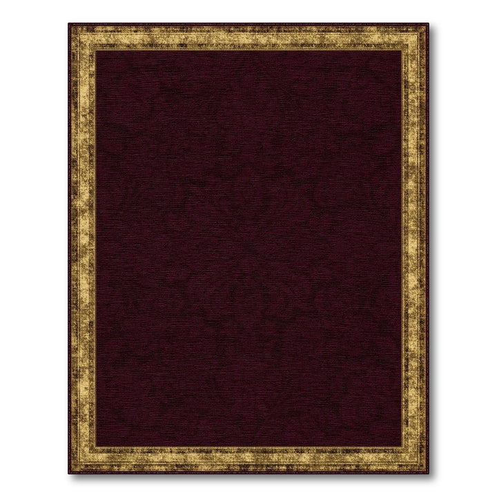 Red Damask Area Rug with Distressed Gold Border