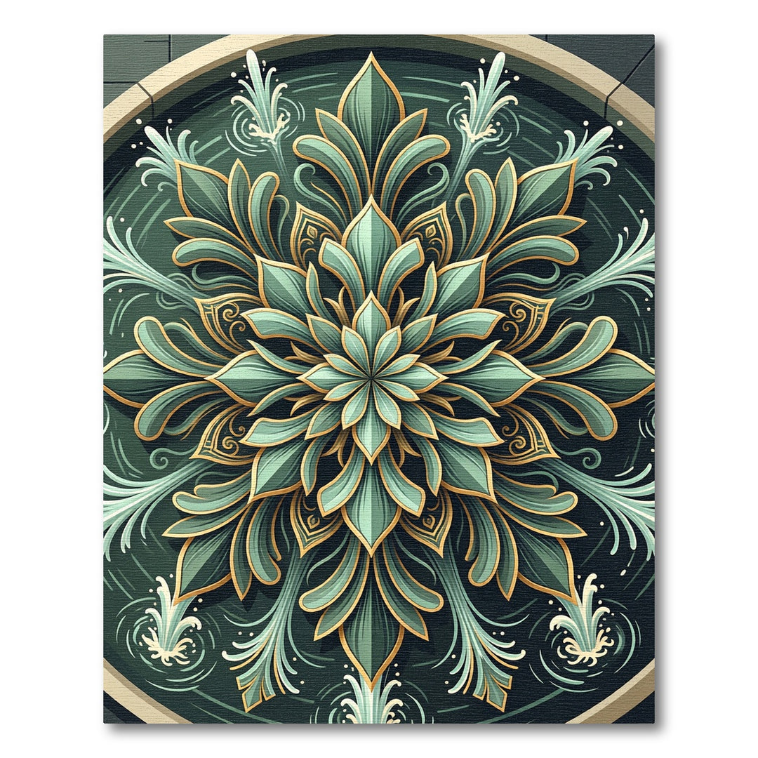 Teal Gold Floral Mandala Burst Rug