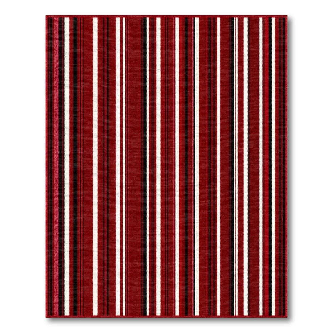 Bold Red Striped Washable Area Rug