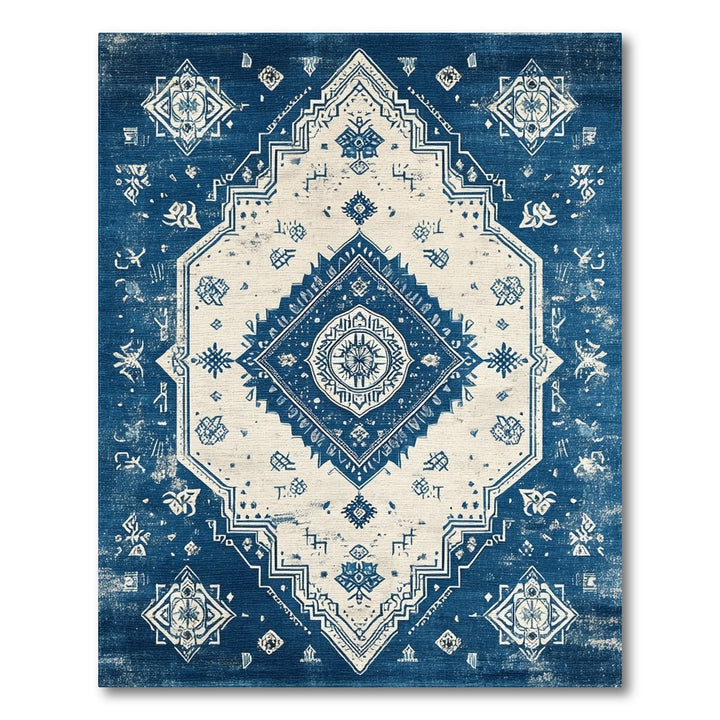 Blue and Teal Blue Distressed Vintage Area Rug
