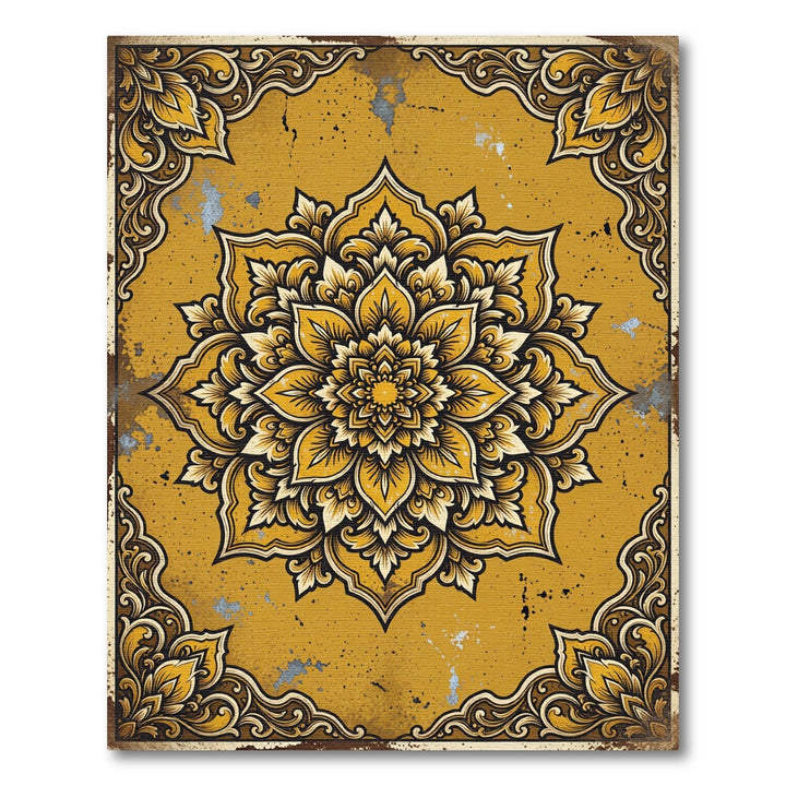 Golden Yellow Ornate Mandala Rug