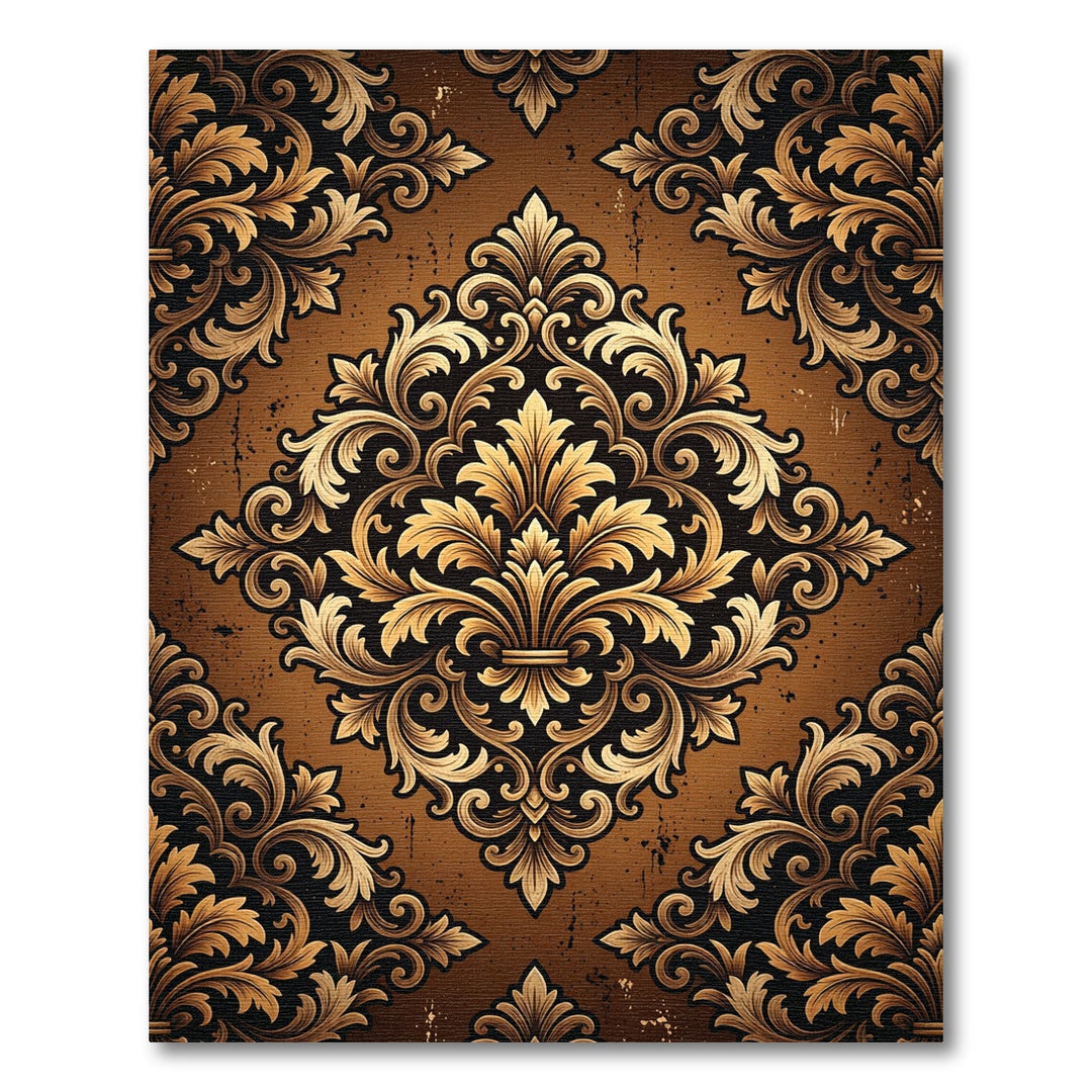 Antique Gold Filigree Damask Rug