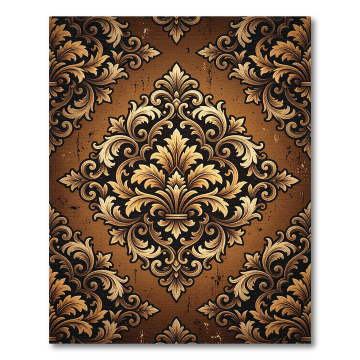 Antique Gold Filigree Damask Rug