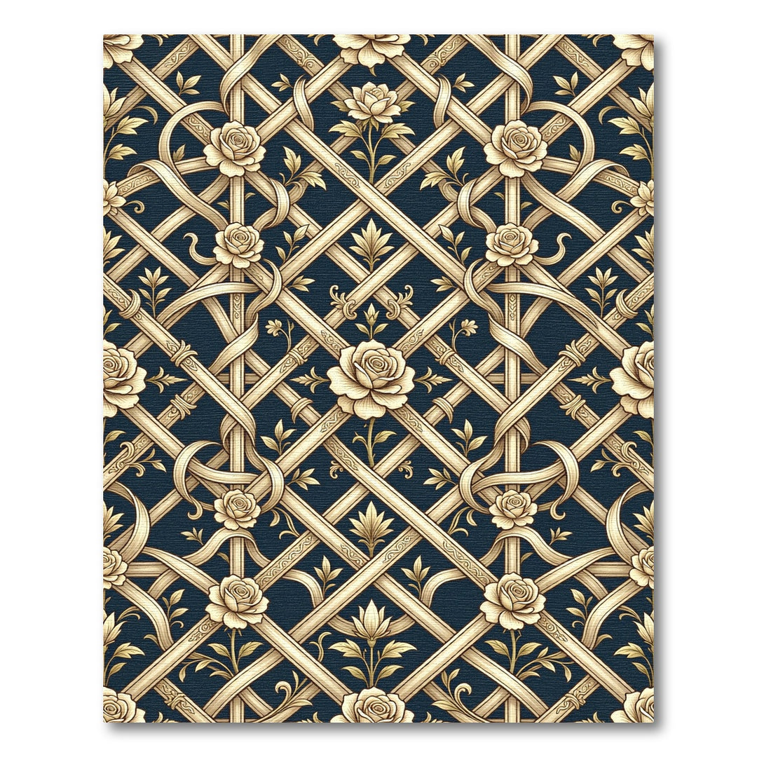 Earthy Rose Lattice Scroll Wallpaper Rug