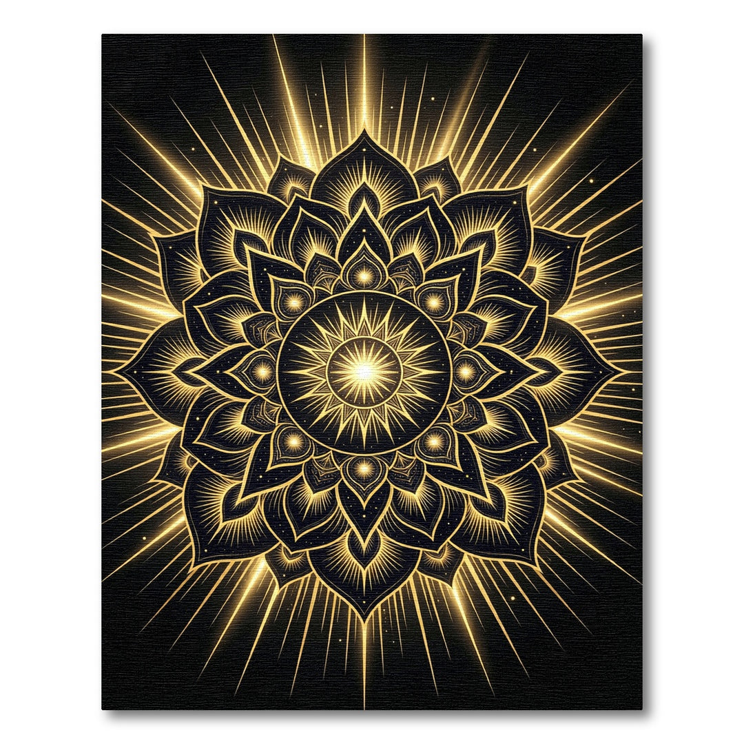 Radiant Golden Lotus Sunburst Rug