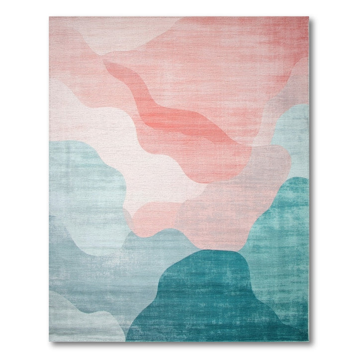 Abstract Teal Coral Wave Area Rug
