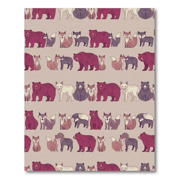 Burgundy Fox Bear Woodland Creatures Rug