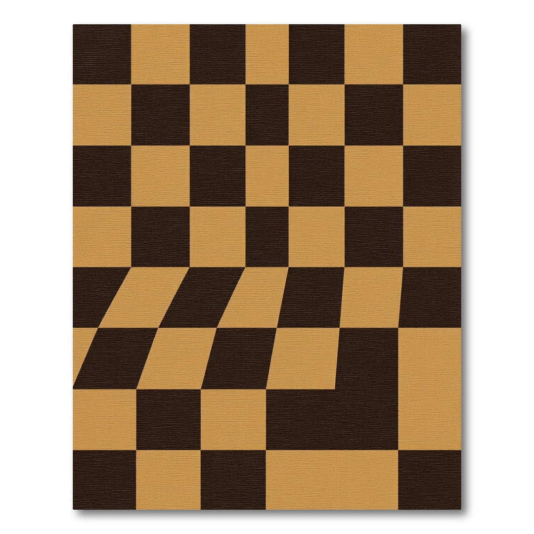 Warped Checkerboard Amber Black Rug