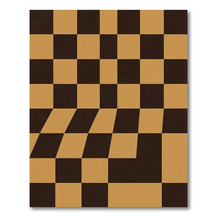 Warped Checkerboard Amber Black Rug