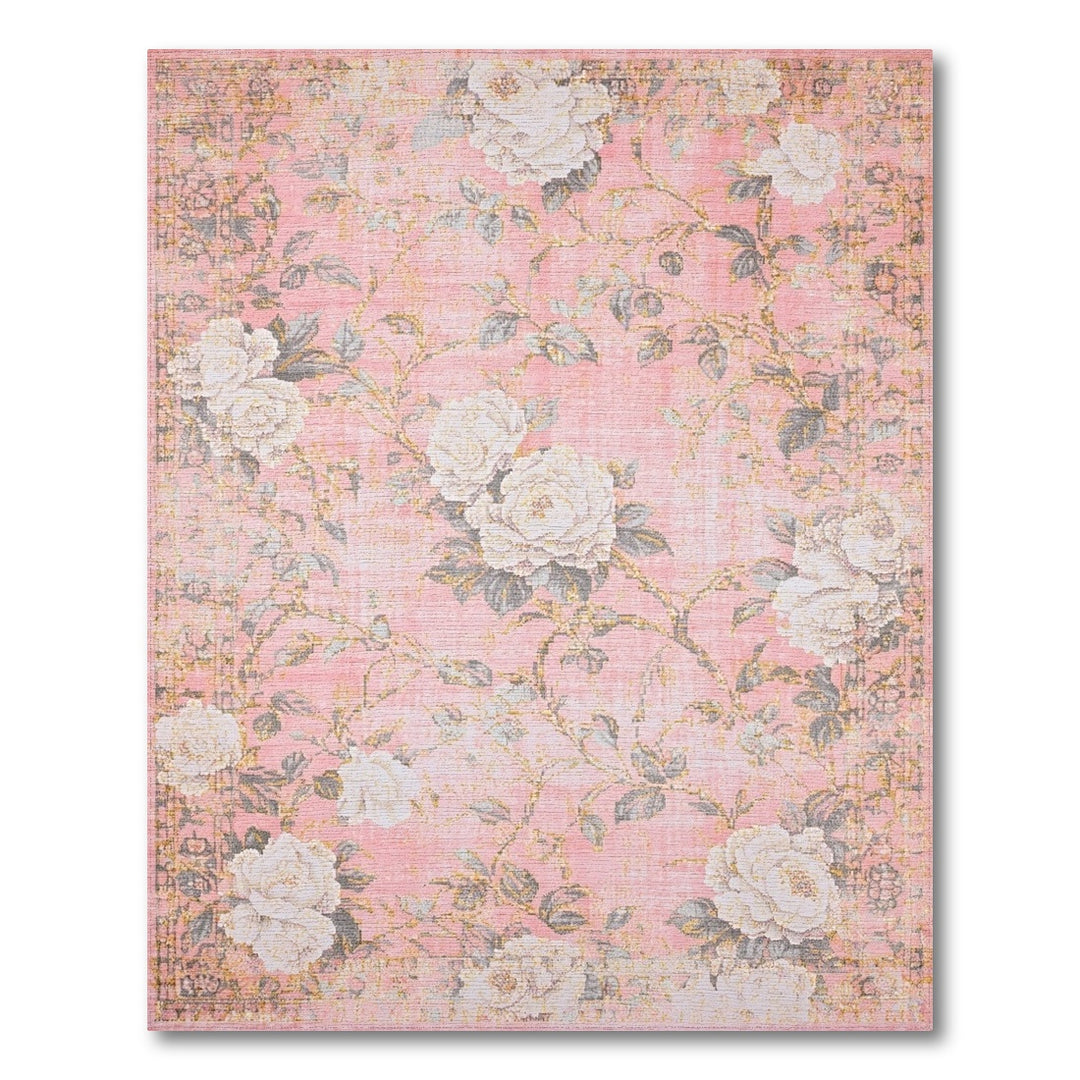 Pink Peony Floral Vintage Area Rug