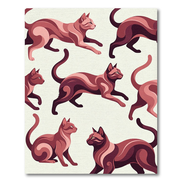 Crimson Abstract Feline Motion Rug