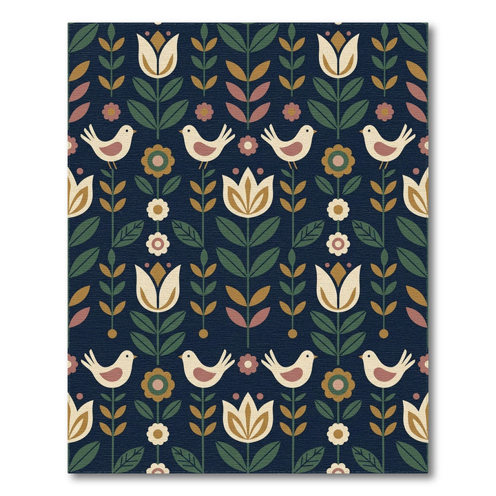 Folksy Birds and Tulips Garden Rug