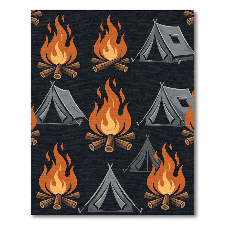 Camping Fire And Tent Dark Rug