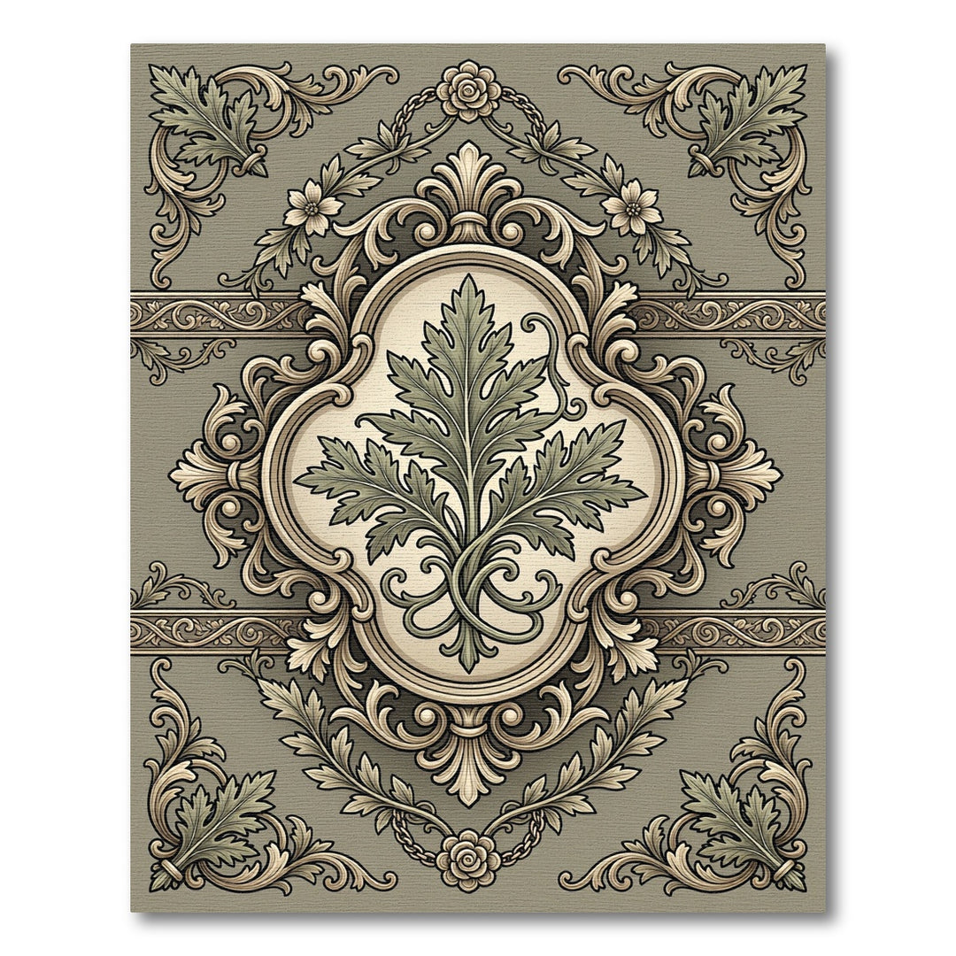 Antique Green Gilded Acanthus Scroll Rug