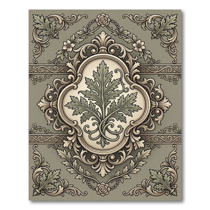 Antique Green Gilded Acanthus Scroll Rug