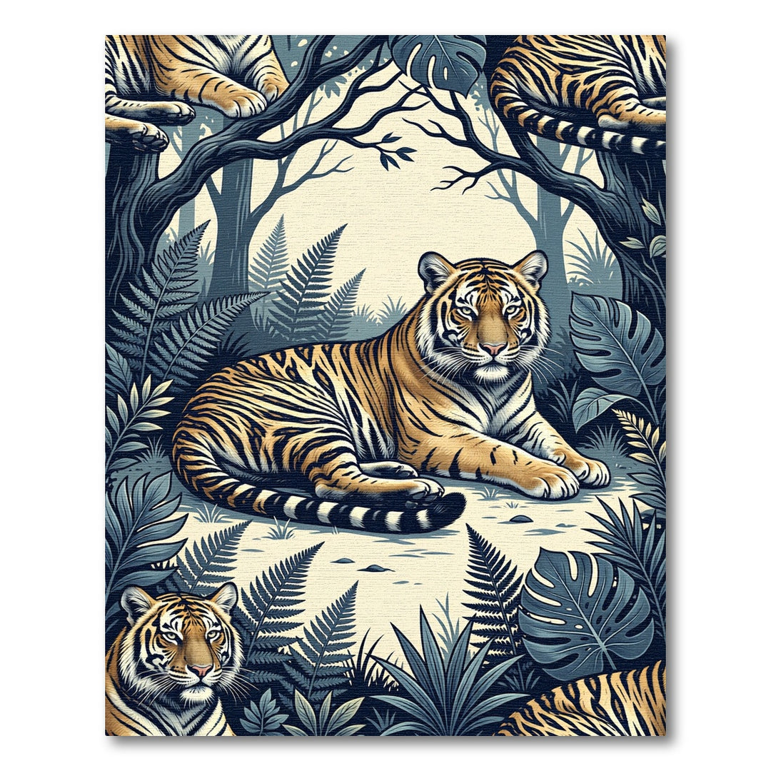 Vibrant Tiger Jungle Lush Foliage Rug